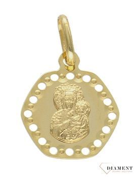 Złoty medalik w kształcie sześciokątu 333 z Matką Boską Częstochowską ZA 2254 333df.jpg